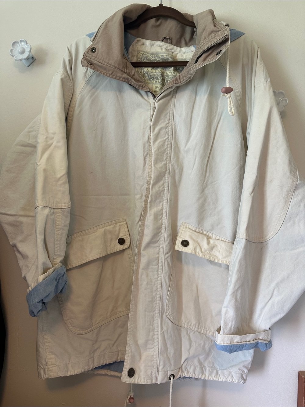 Vetements Light Beige and Blue Hooded Jacket